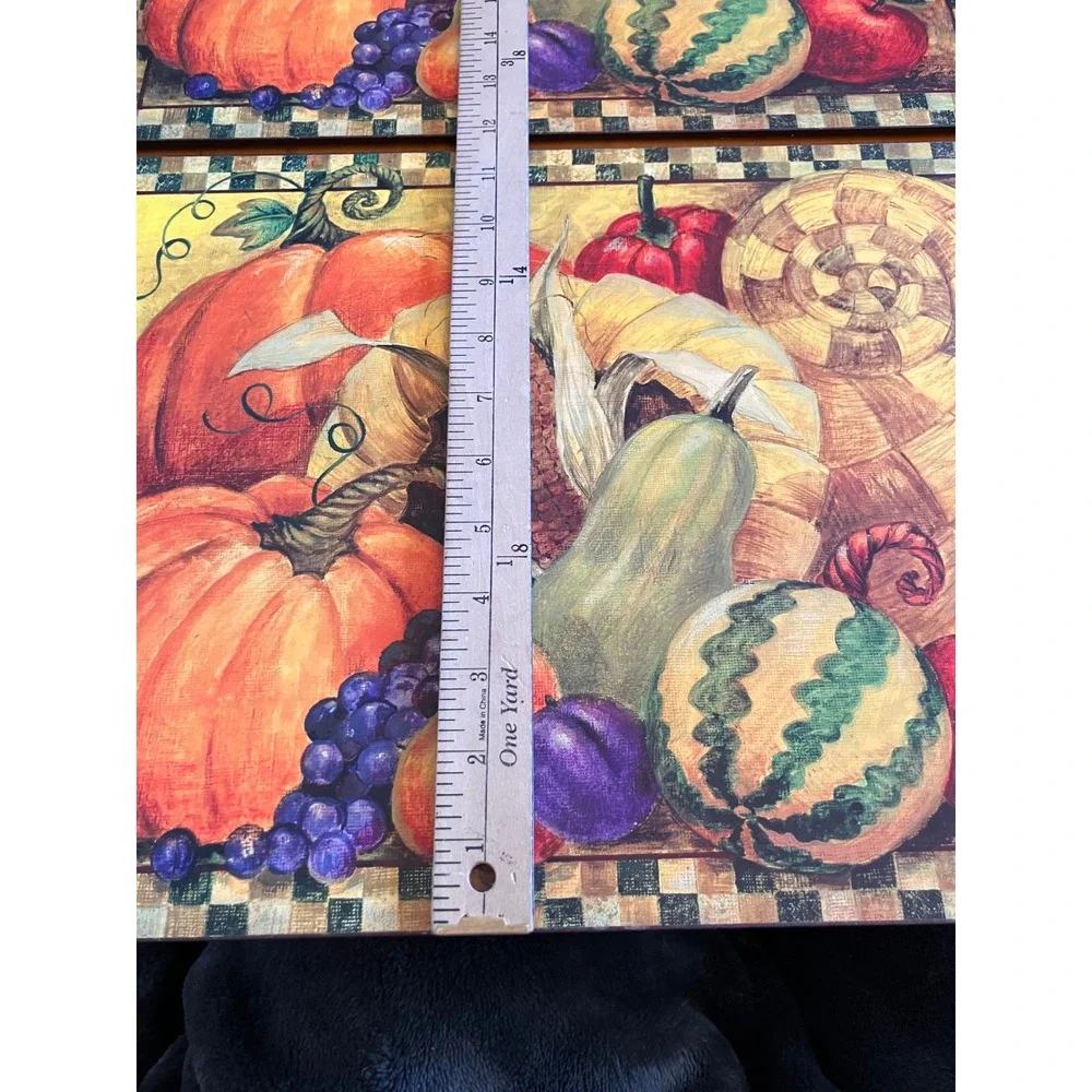Hardboard Placemat Set 4pc Harvest Pumpkin Cornucopia Fall Decor Cork Backed